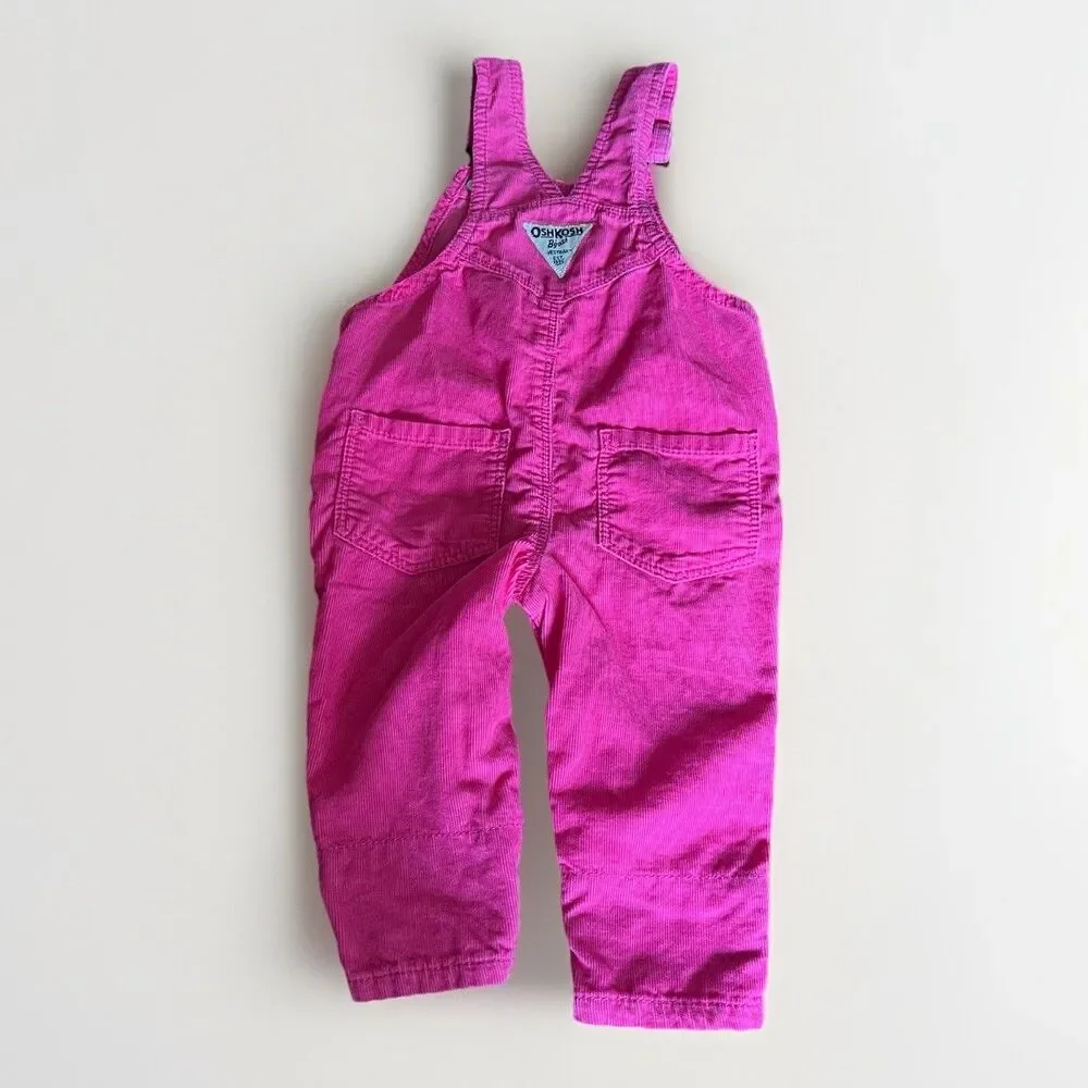 OshKosh B'gosh Corduroy Pink Floral Overalls Baby 6-9 Months Bib
